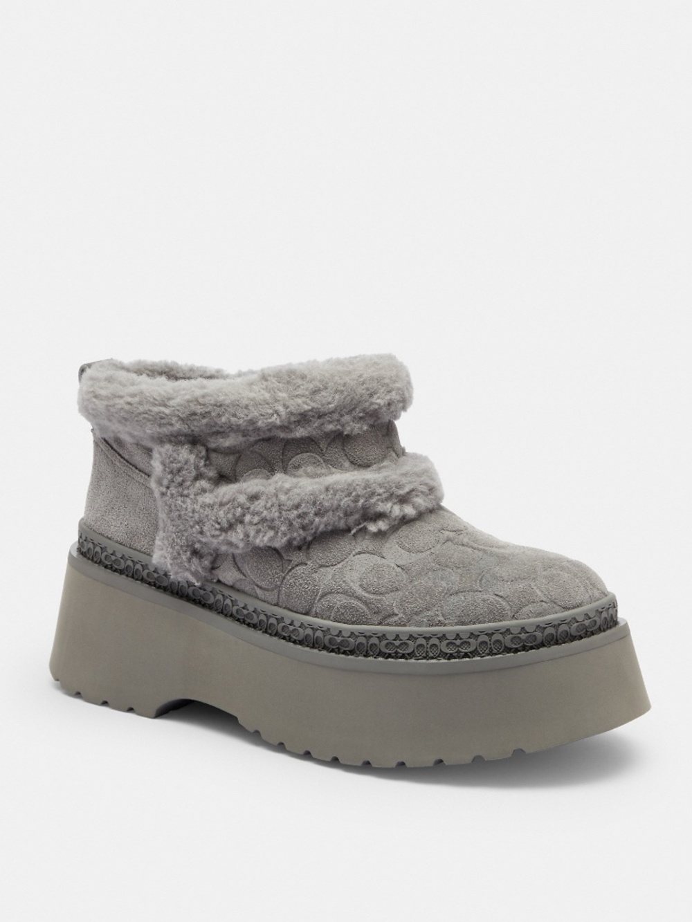 New Coach Gray Christina Bootie Shoes In Signature Suede
